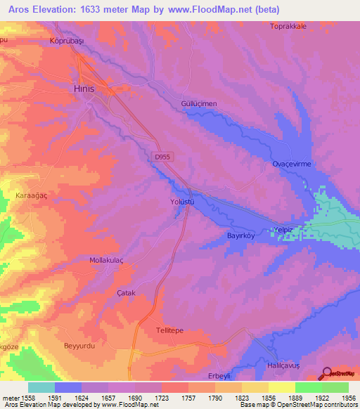 Aros,Turkey Elevation Map