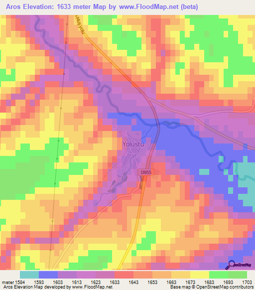 Aros,Turkey Elevation Map