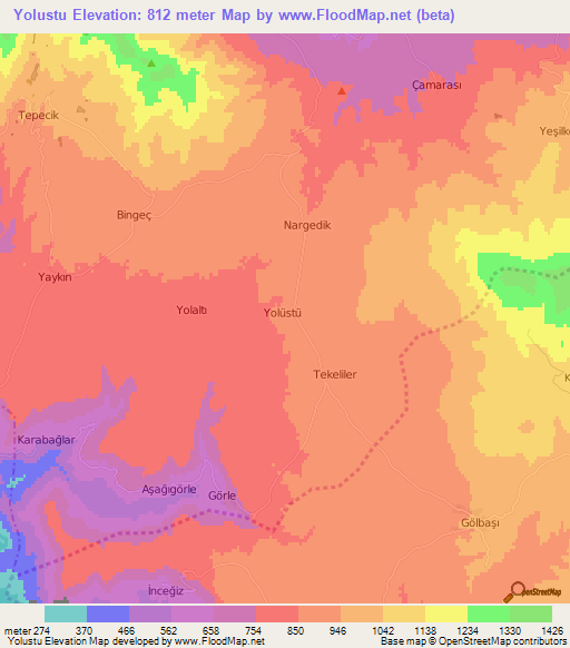 Yolustu,Turkey Elevation Map