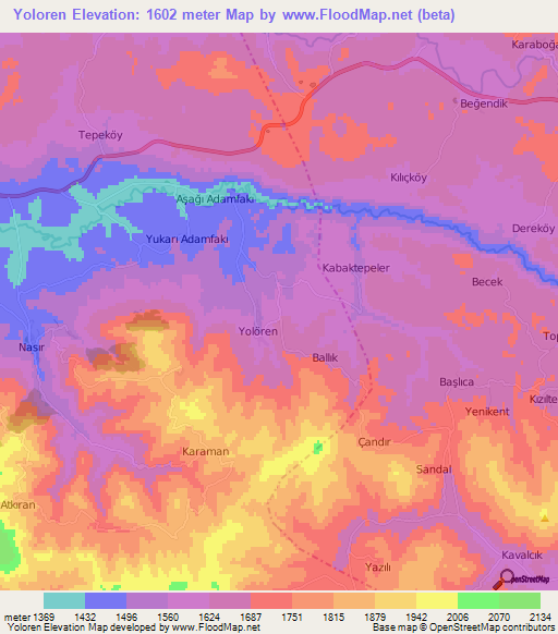 Yoloren,Turkey Elevation Map