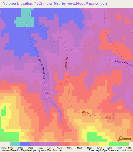 Yoloren,Turkey Elevation Map