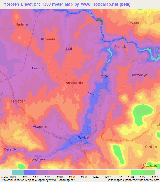 Yoloren,Turkey Elevation Map