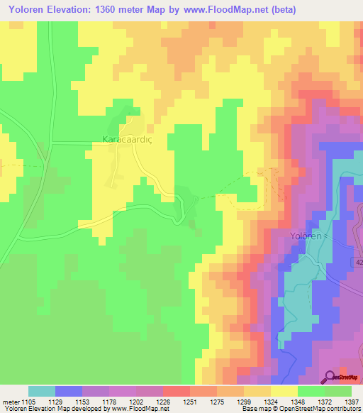 Yoloren,Turkey Elevation Map