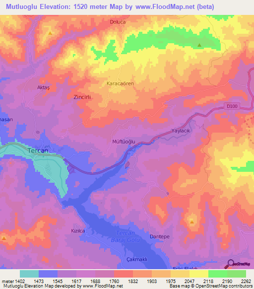 Mutluoglu,Turkey Elevation Map