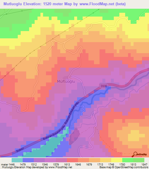 Mutluoglu,Turkey Elevation Map