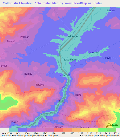 Yollarustu,Turkey Elevation Map