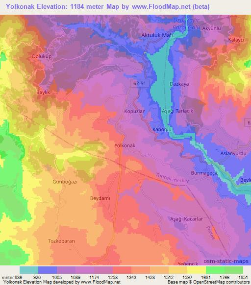 Yolkonak,Turkey Elevation Map