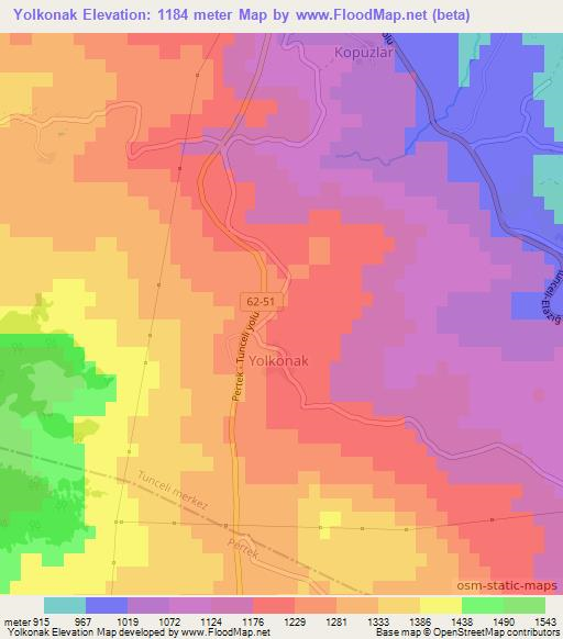 Yolkonak,Turkey Elevation Map