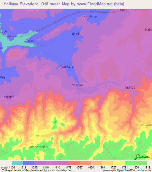 Yolkaya,Turkey Elevation Map