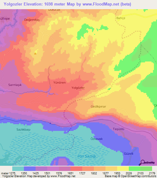 Yolgozler,Turkey Elevation Map