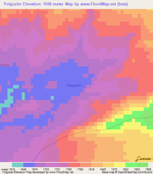 Yolgozler,Turkey Elevation Map