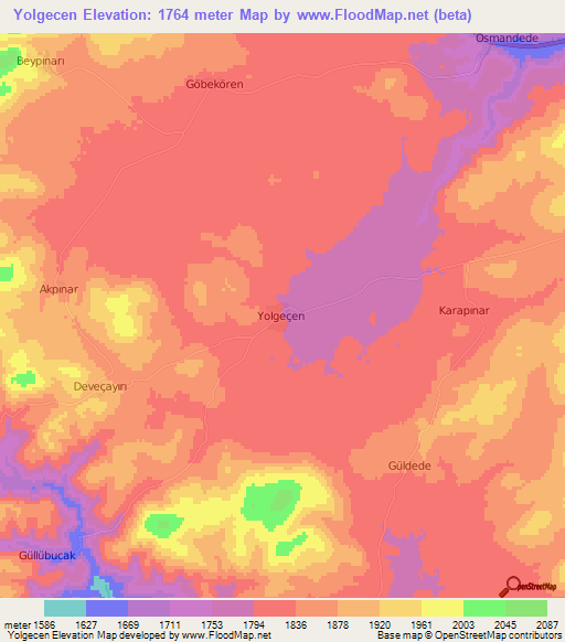 Yolgecen,Turkey Elevation Map