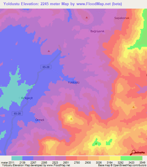 Yoldustu,Turkey Elevation Map