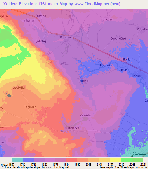 Yoldere,Turkey Elevation Map