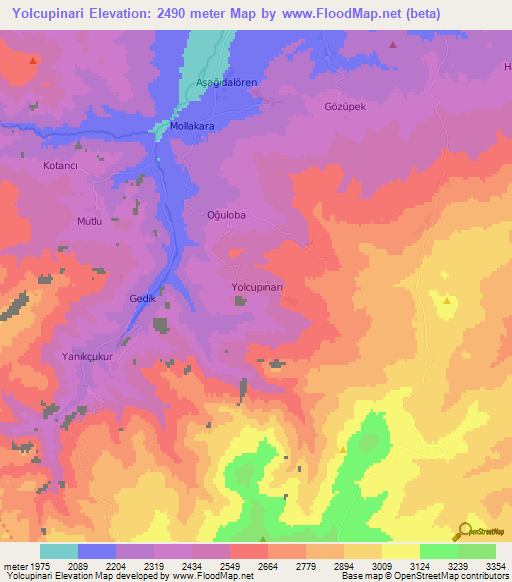 Yolcupinari,Turkey Elevation Map