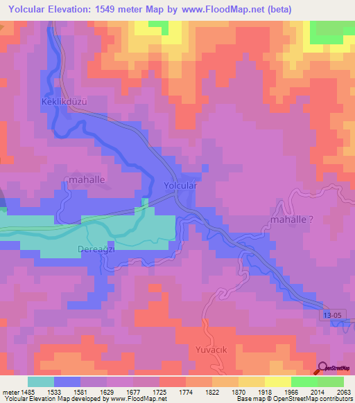 Yolcular,Turkey Elevation Map