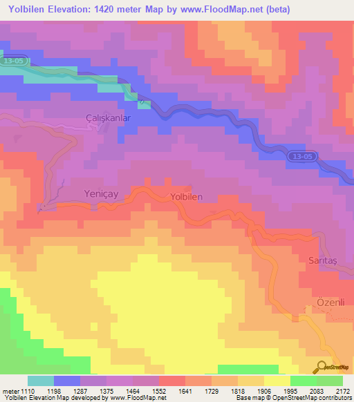 Yolbilen,Turkey Elevation Map