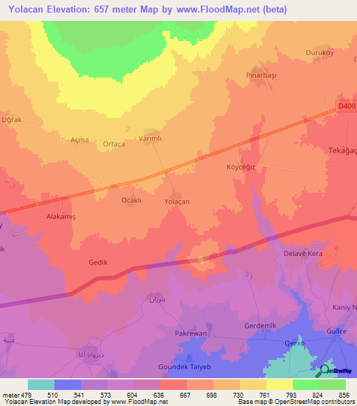 Yolacan,Turkey Elevation Map