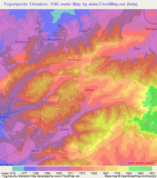 Yogurtyurdu,Turkey Elevation Map