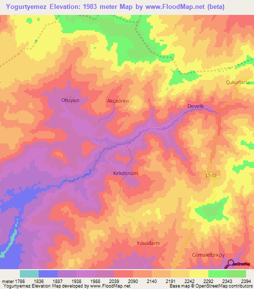 Yogurtyemez,Turkey Elevation Map