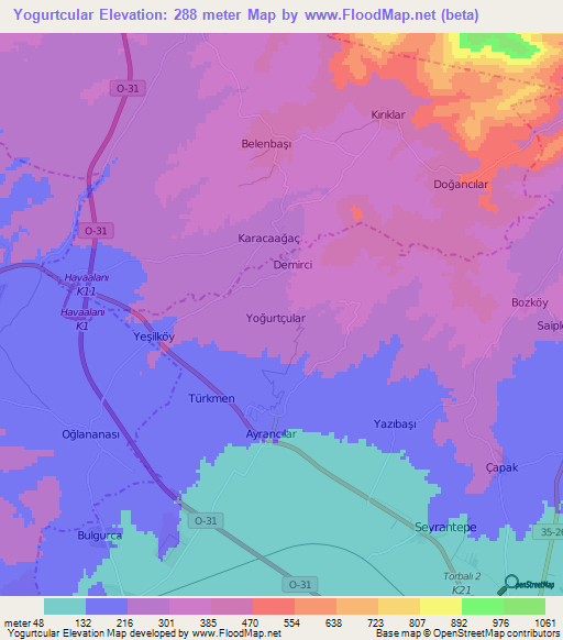 Yogurtcular,Turkey Elevation Map