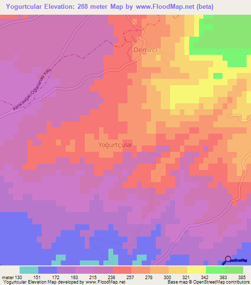 Yogurtcular,Turkey Elevation Map