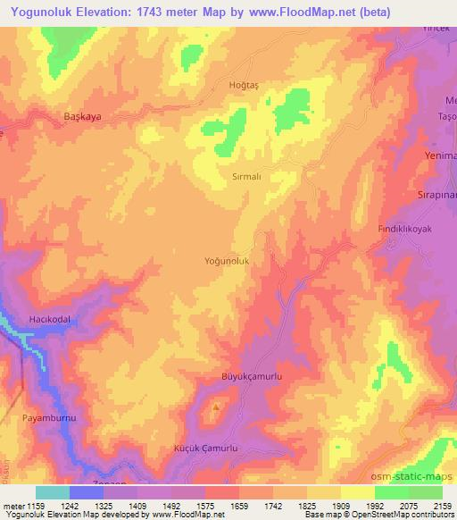 Yogunoluk,Turkey Elevation Map