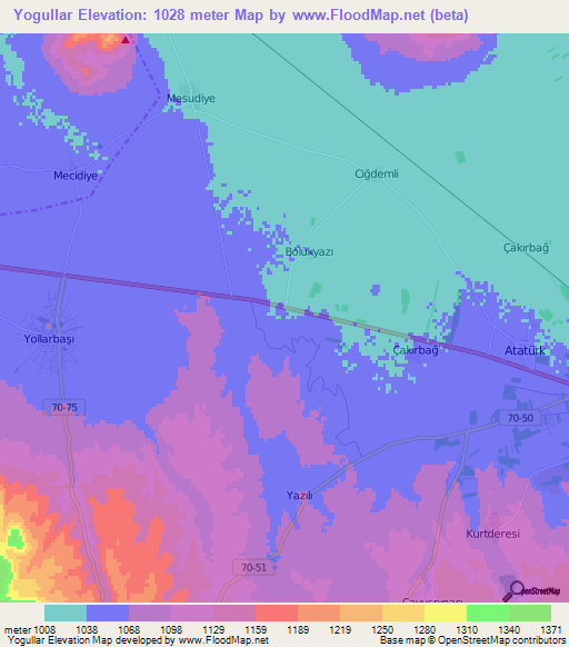 Yogullar,Turkey Elevation Map