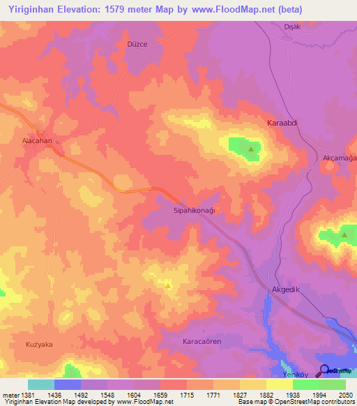 Yiriginhan,Turkey Elevation Map