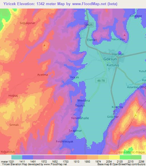 Yiricek,Turkey Elevation Map