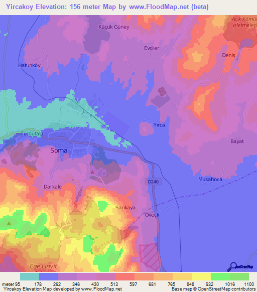 Yircakoy,Turkey Elevation Map