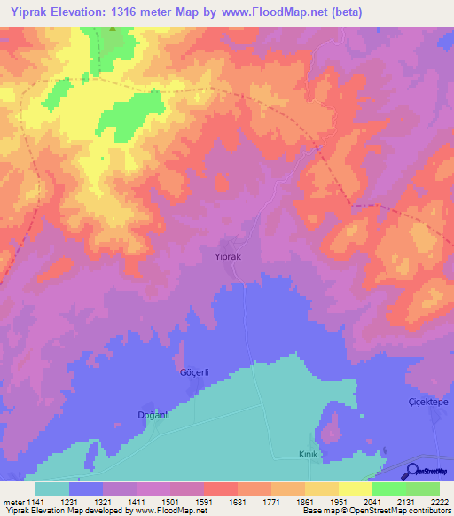 Yiprak,Turkey Elevation Map