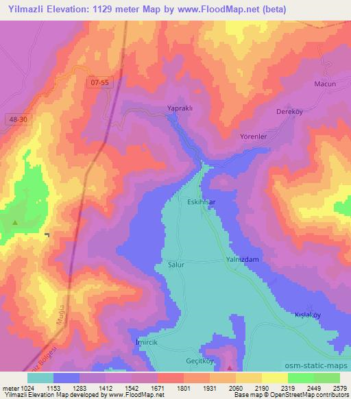 Yilmazli,Turkey Elevation Map