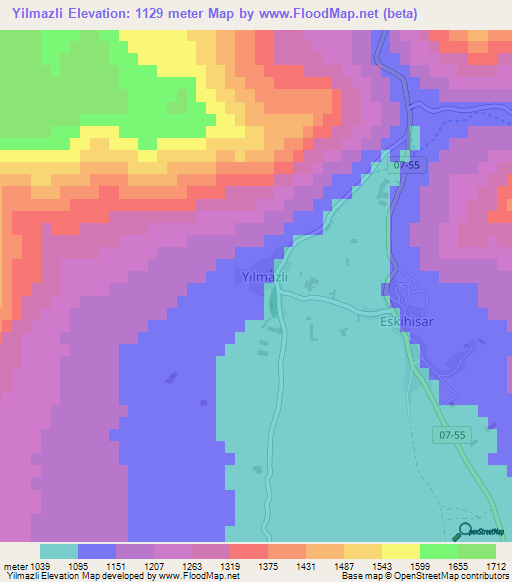 Yilmazli,Turkey Elevation Map