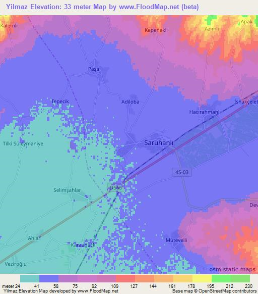 Yilmaz,Turkey Elevation Map