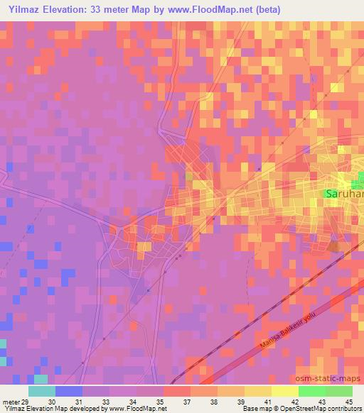 Yilmaz,Turkey Elevation Map