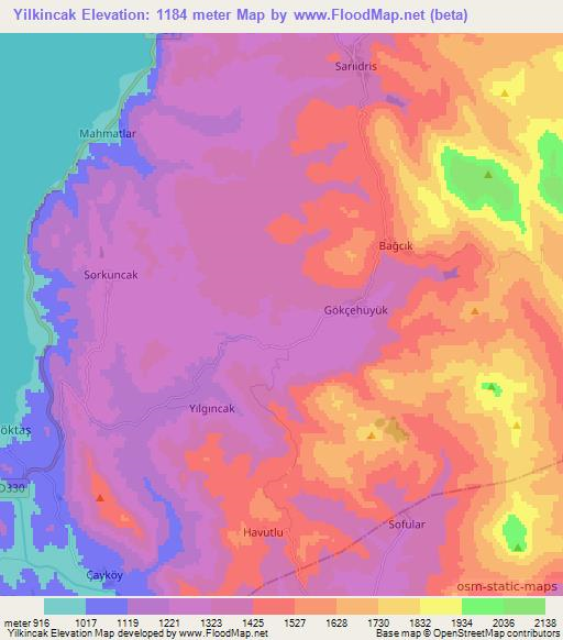 Yilkincak,Turkey Elevation Map