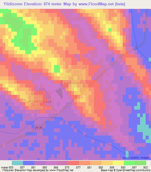 Yildizoren,Turkey Elevation Map