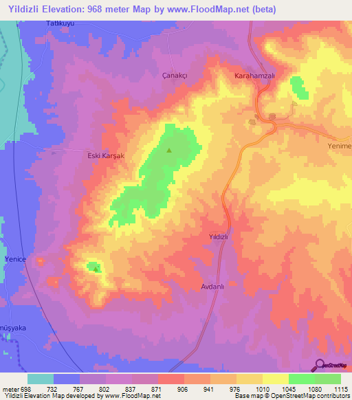 Yildizli,Turkey Elevation Map