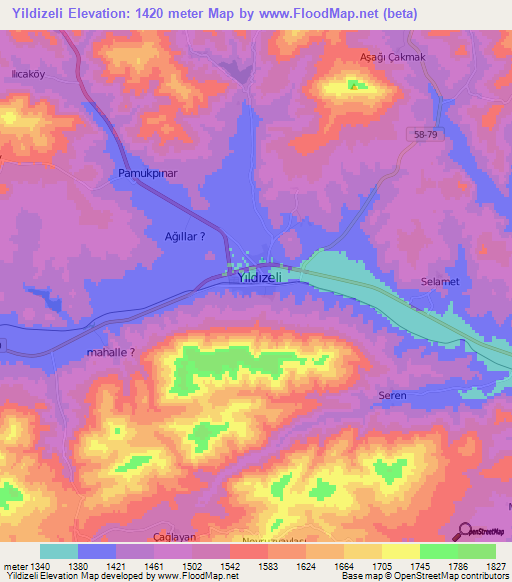 Yildizeli,Turkey Elevation Map