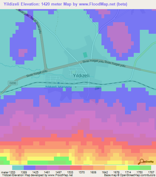 Yildizeli,Turkey Elevation Map