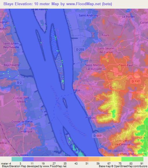 Blaye,France Elevation Map