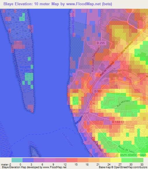 Blaye,France Elevation Map