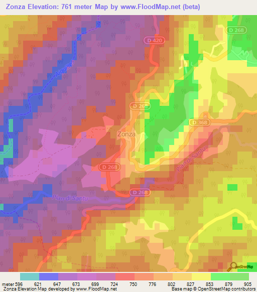 Zonza,France Elevation Map