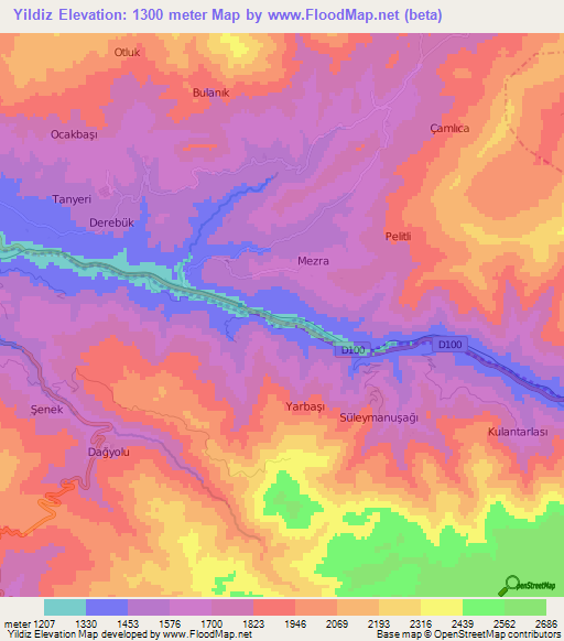 Yildiz,Turkey Elevation Map