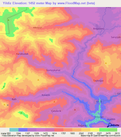 Yildiz,Turkey Elevation Map