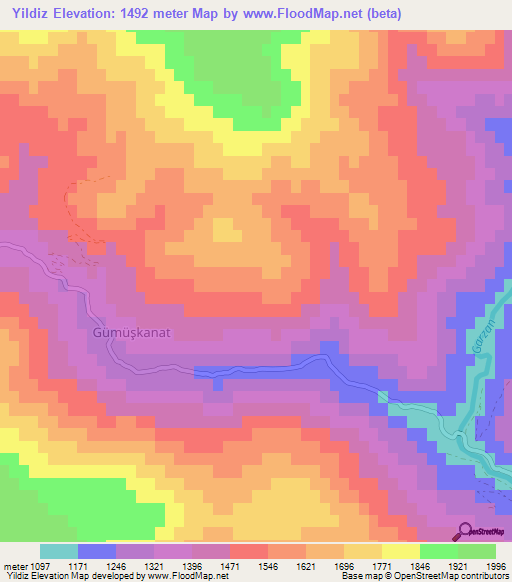 Yildiz,Turkey Elevation Map