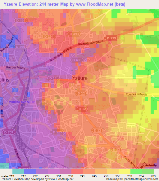 Yzeure,France Elevation Map