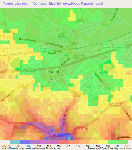 Yvetot,France Elevation Map