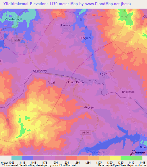 Yildirimkemal,Turkey Elevation Map